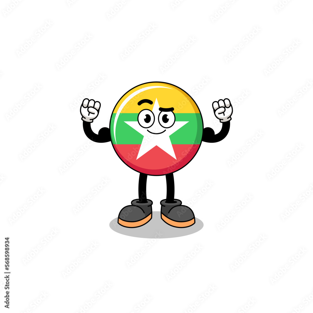 Mascot cartoon of myanmar flag posing with muscle Mascot cartoon of myanmar flag posing with muscle