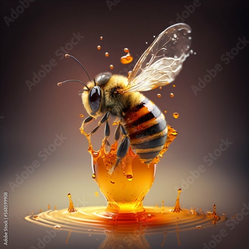 Honey bee with honey. Generative AI