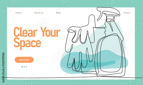 Home cleaning service landing page design concept, illustration of janitors with cleaning tools. Vector illustration