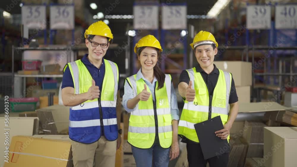 Teamwork of Asian workers working in large warehouse store industry.Rack of stock storage. Interior of cargo in ecommerce and logistic concept. Depot. People lifestyle. Shipment service for container Teamwork of Asian workers working in large warehouse store industry.Rack of stock storage. Interior of cargo in ecommerce and logistic concept. Depot. People lifestyle. Shipment service for container