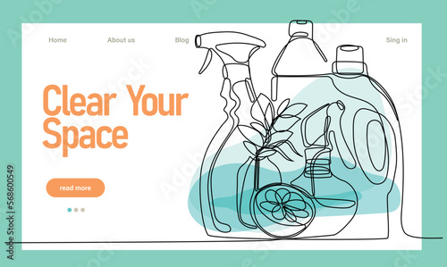 Home cleaning service landing page design concept, illustration of janitors with cleaning tools. Vector illustration