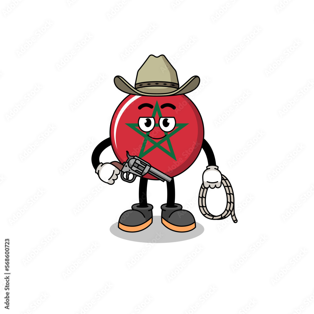 Character mascot of morocco flag as a cowboy