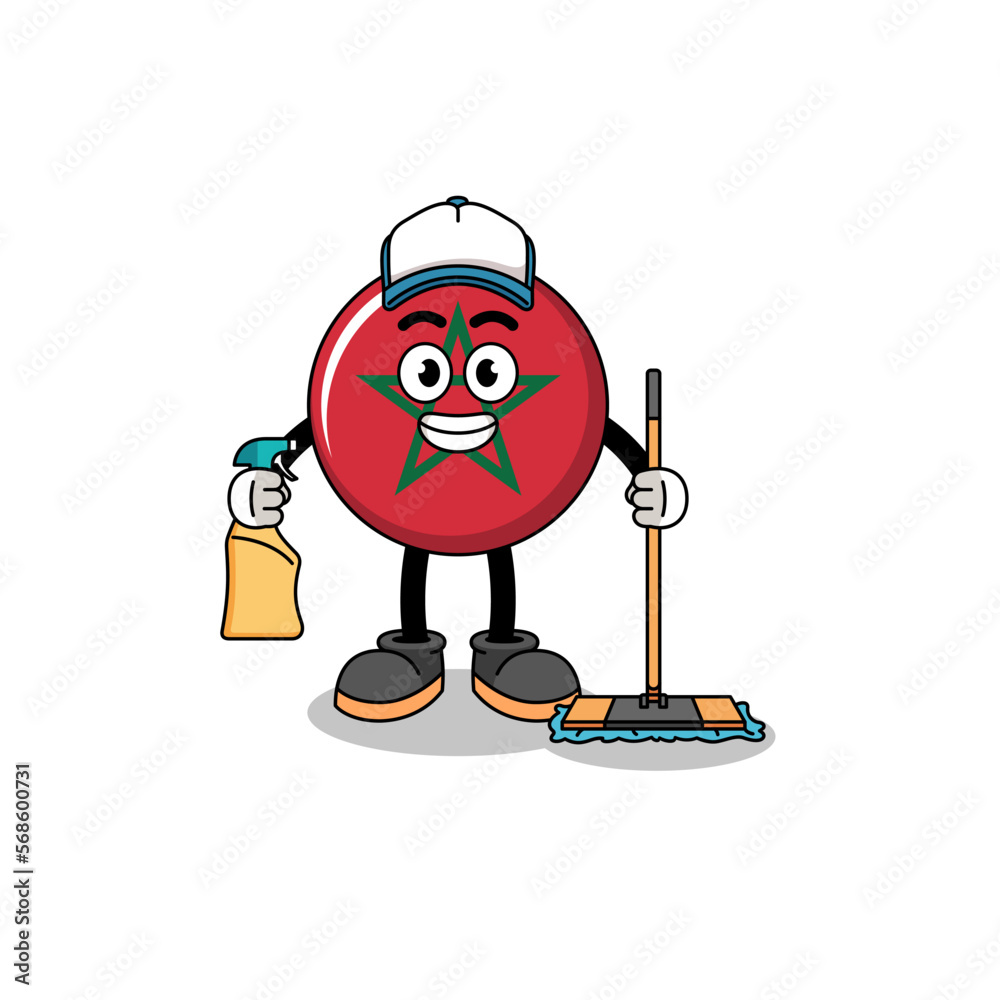 Character mascot of morocco flag as a cleaning services Character mascot of morocco flag as a cleaning services