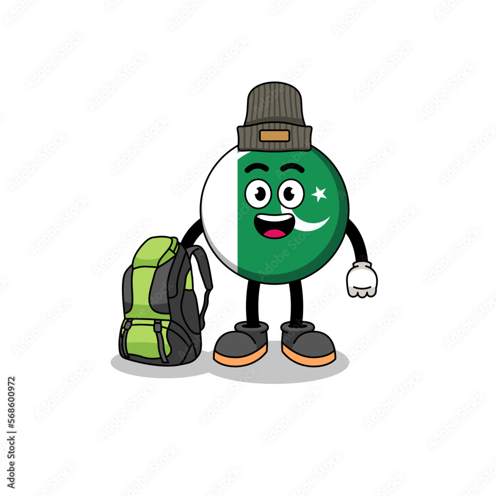 Illustration of pakistan flag mascot as a hiker