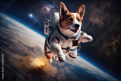 Astronaut Suit Dog Exploring the Outer Limits of Space Animals Generative AI photo