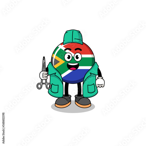 Illustration of south africa flag mascot as a surgeon