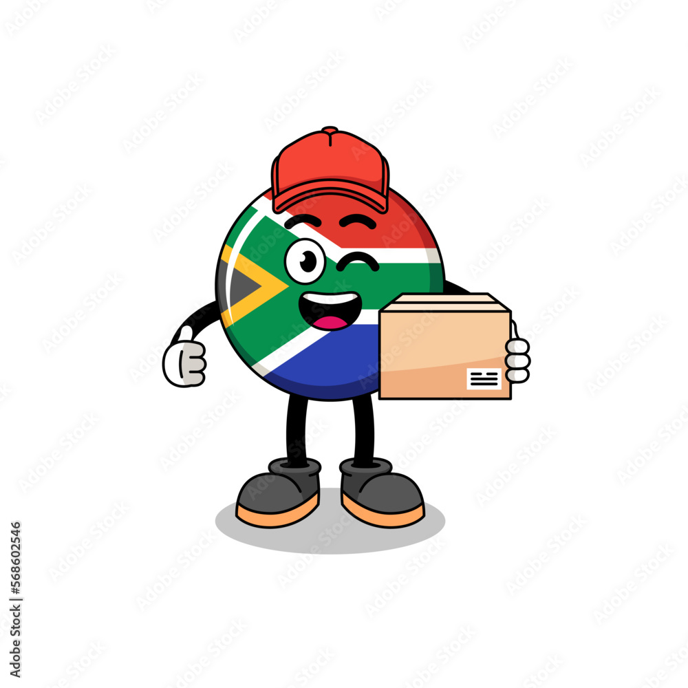 south africa flag mascot cartoon as an courier