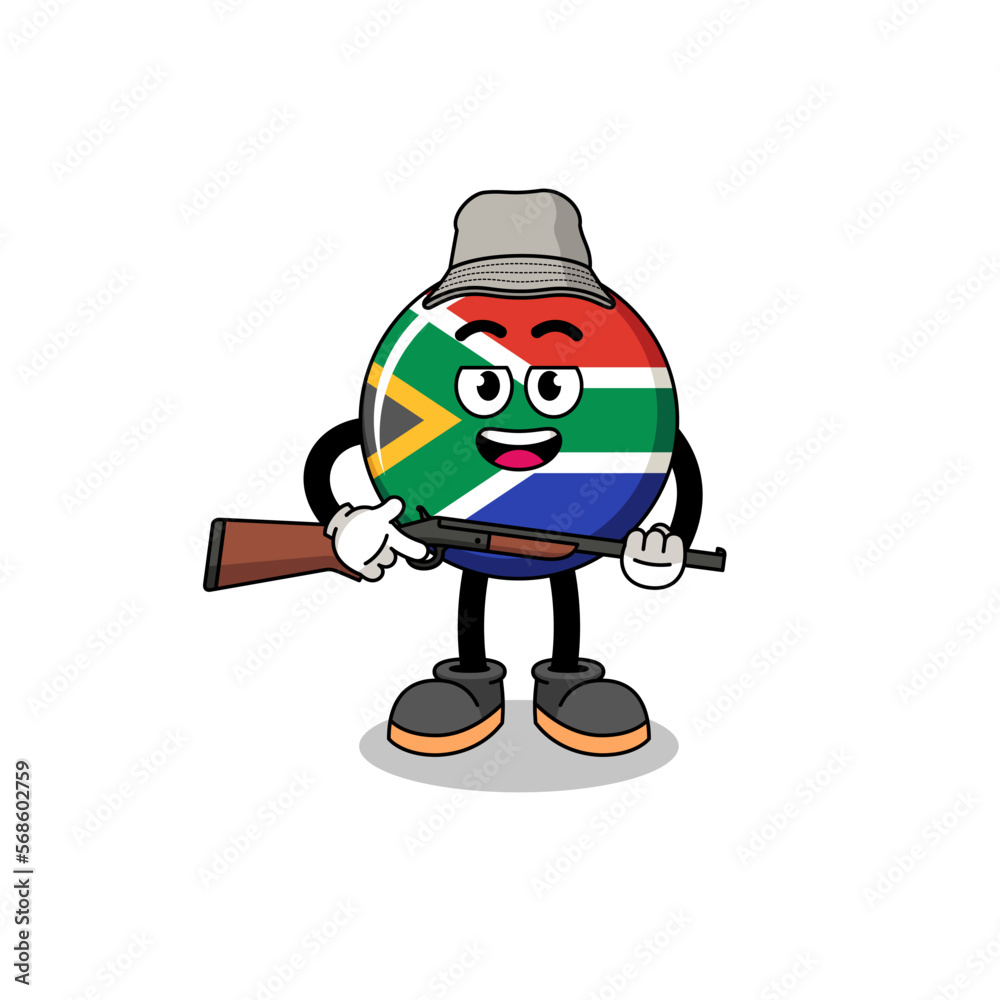 Cartoon Illustration of south africa flag hunter Cartoon Illustration of south africa flag hunter