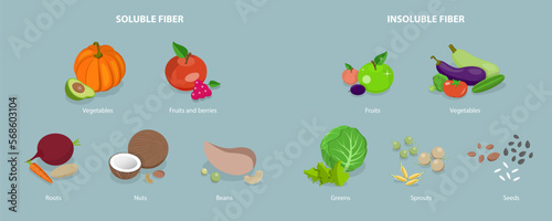 3D Isometric Flat Vector Icon of Fiber Sources, Nutrition and Healthy Eating