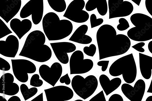 Czarno-biały wzór w ręcznie rysowane serca. Ładny romantyczny nadruk. Walentynkowa tekstura, ślubna inspiracja. Wzór powtarzalny.