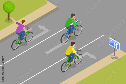 3D Isometric Flat Vector Conceptual Illustration of Safe Bicycle Riding, Traffic Regulation Rules and Tips