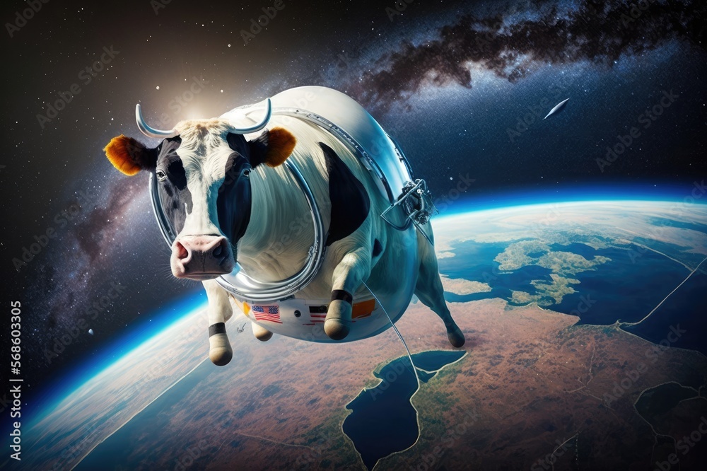 Space Animal and Astronaut Suit Cow Exploring the Wonders of Space
