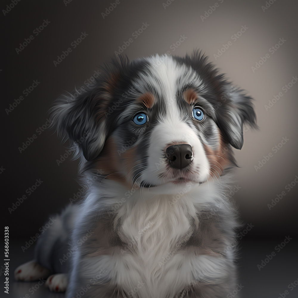 Portrait of an adorable puppy Australian Shepherd dog. AI generative