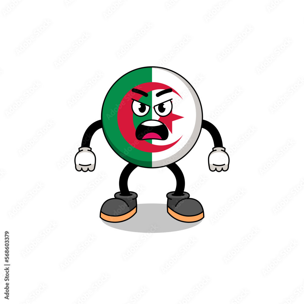 algeria flag cartoon illustration with angry expression algeria flag cartoon illustration with angry expression