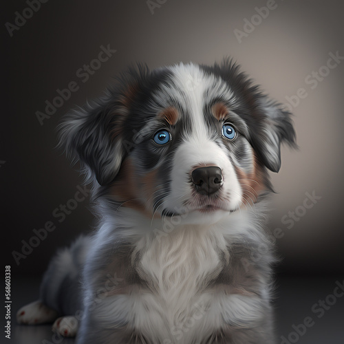 Portrait of an adorable puppy Australian Shepherd dog. AI generative © Anna