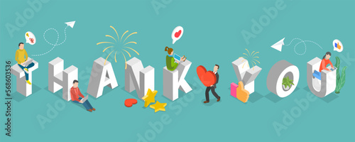 3D Isometric Flat Vector Conceptual Illustration of Thank You, Business, Marketing or Advertising Banner