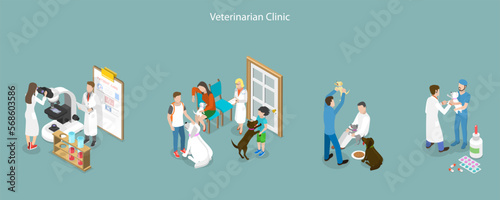 3D Isometric Flat Vector Conceptual Illustration of Veterinarian Clinic , Medical Center for Domestic Animals