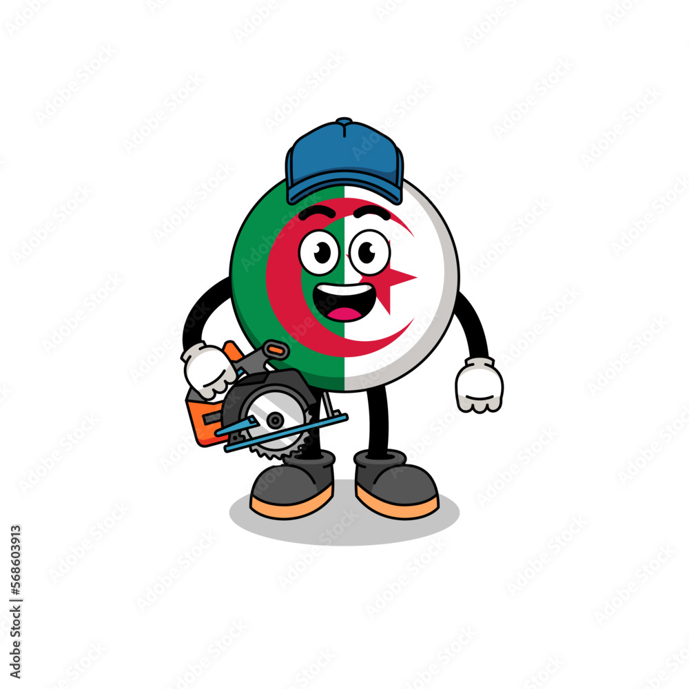 Fototapeta premium Cartoon Illustration of algeria flag as a woodworker