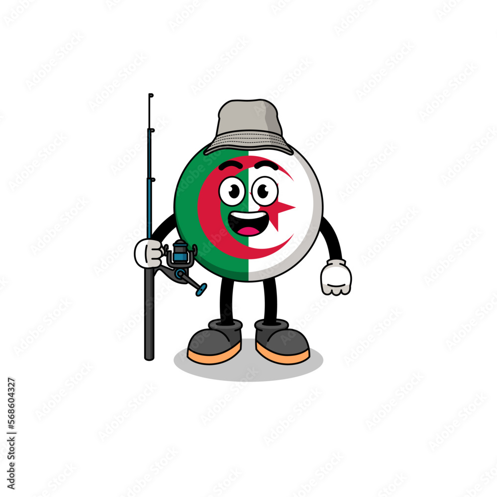 Mascot Illustration of algeria flag fisherman Mascot Illustration of algeria flag fisherman