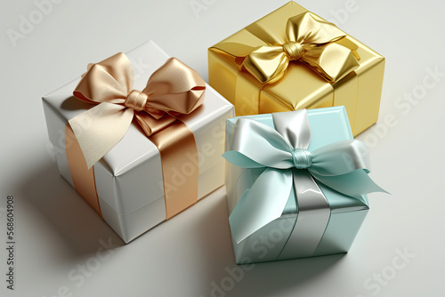 Gifts, presents, bows, ribbons, gift, box, present, wrapped, decorative, colorful, festive, surprise, packaging, ribbon, bow, goodies, white, gold, silver, teal, yellow, blue, green, pink, ball, star