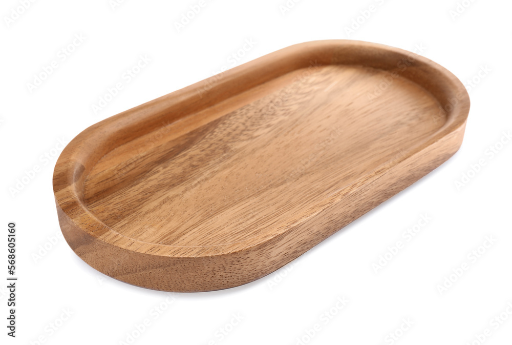 One new wooden tray on white background