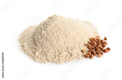 Pile of buckwheat flour isolated on white