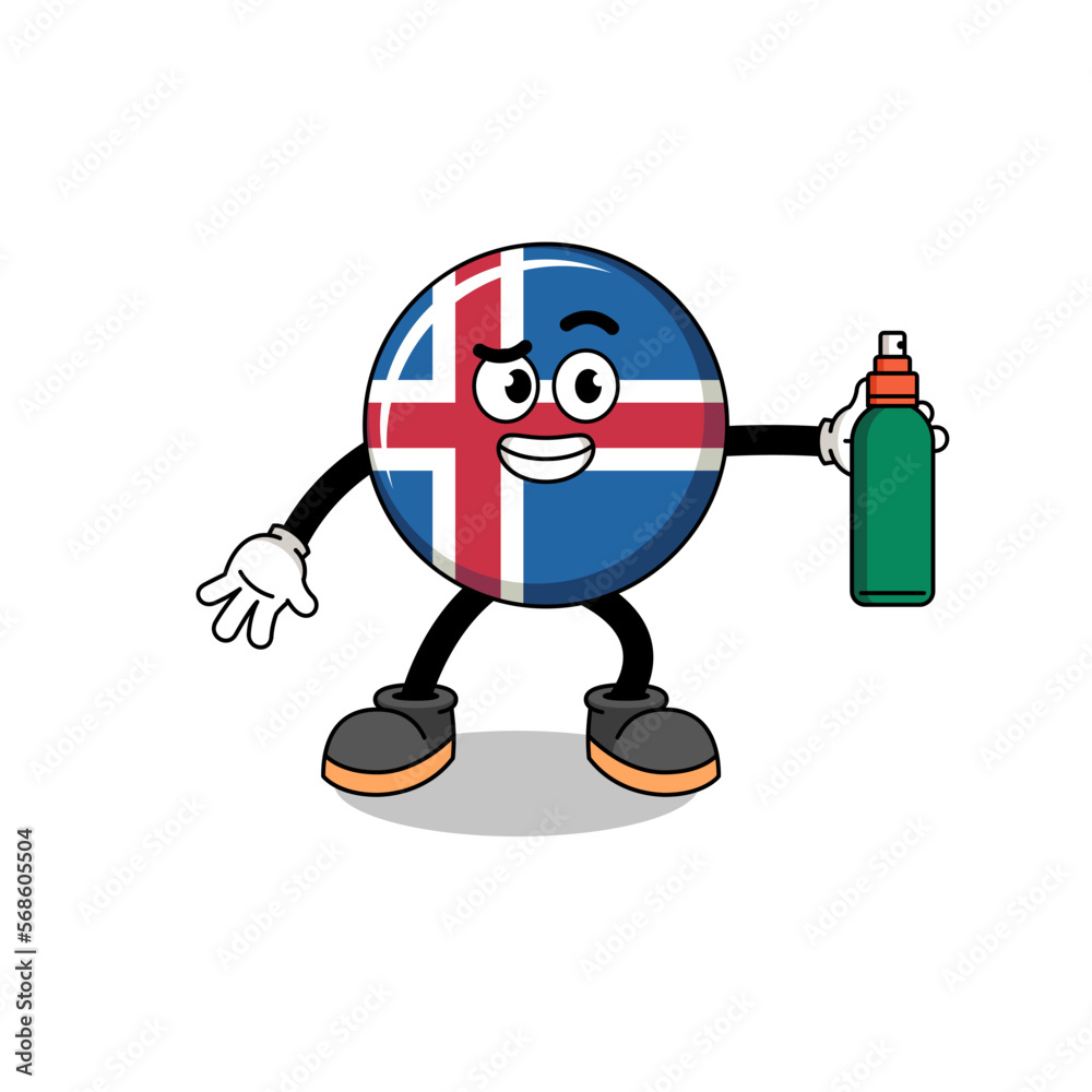 iceland flag illustration cartoon holding mosquito repellent