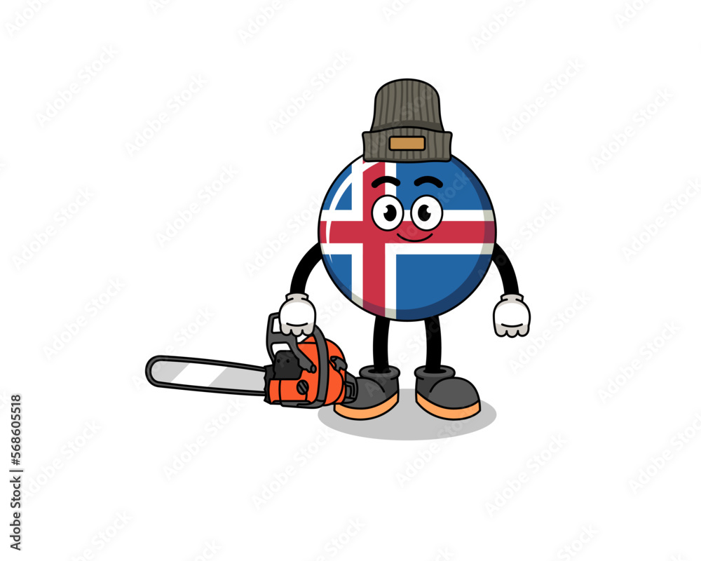 iceland flag illustration cartoon as a lumberjack