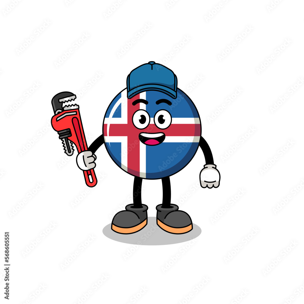 iceland flag illustration cartoon as a plumber