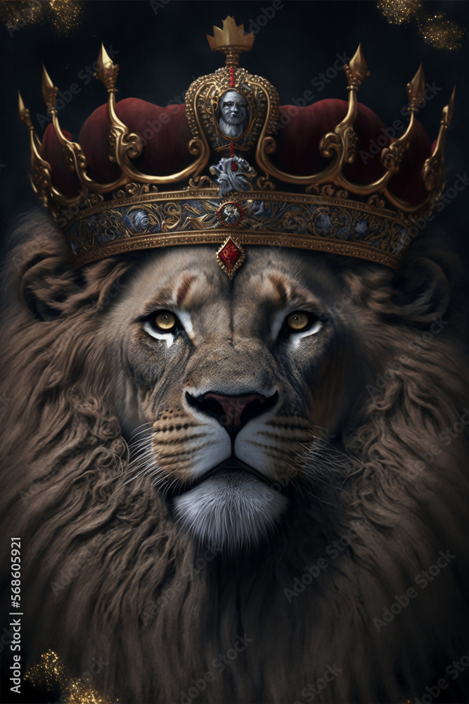 Lion King of the Jungle, Crown, made with Generative AI