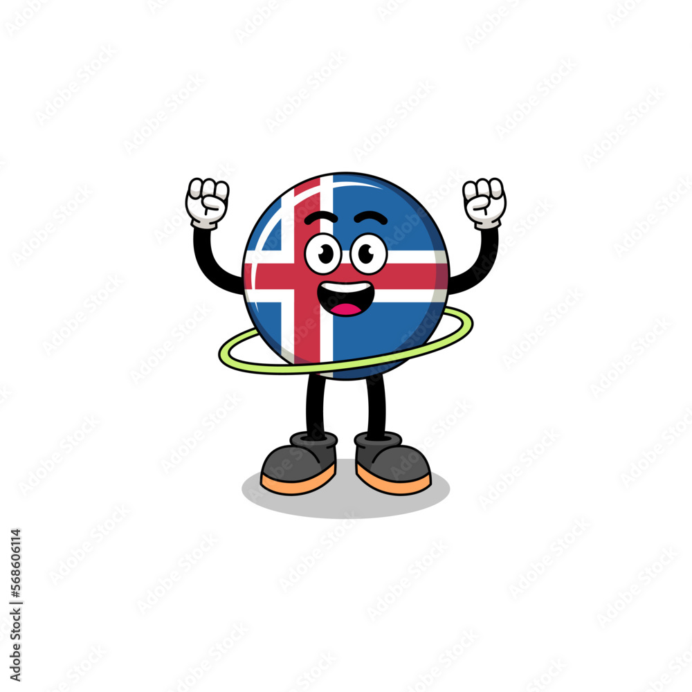 Character Illustration of iceland flag playing hula hoop