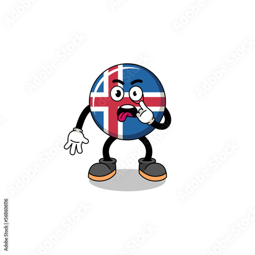 Character Illustration of iceland flag with tongue sticking out