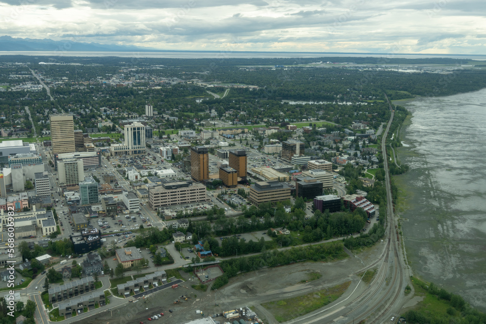 Anchorage, Alaska downtown and buildings with mid town in background