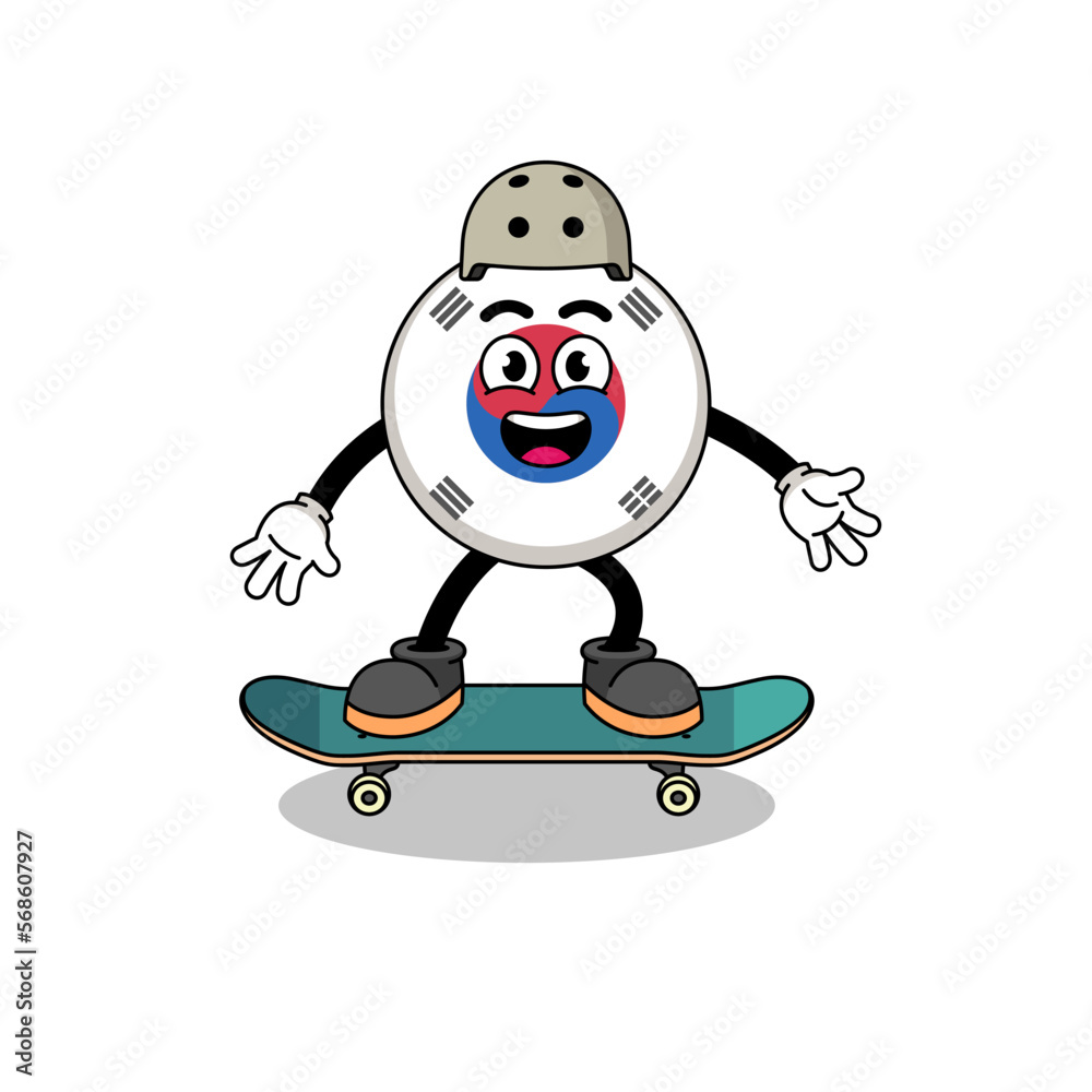 south korea flag mascot playing a skateboard