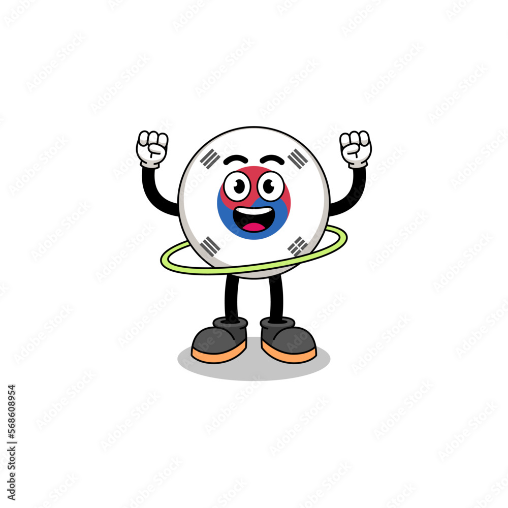 Character Illustration of south korea flag playing hula hoop Character Illustration of south korea flag playing hula hoop
