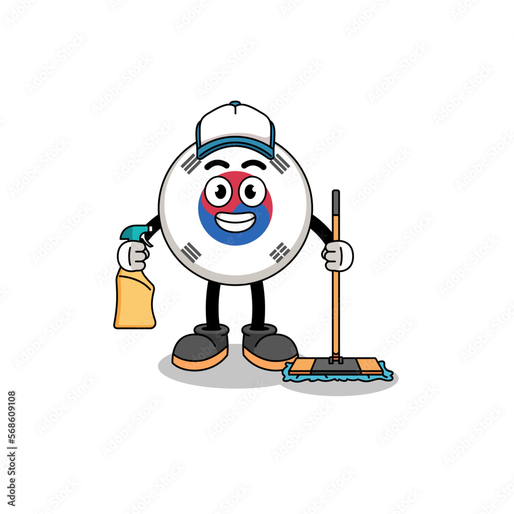 Character mascot of south korea flag as a cleaning services Character mascot of south korea flag as a cleaning services