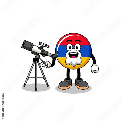 Illustration of armenia flag mascot as an astronomer
