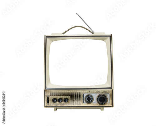 Vintage portable television isolated with cut out screen. photo