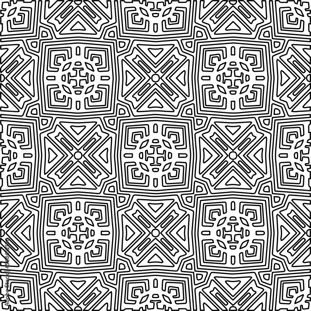 Stylish texture with figures from lines.
Abstract geometric black and white pattern for web page, textures, card, poster, fabric, textile. Monochrome graphic repeating design. 