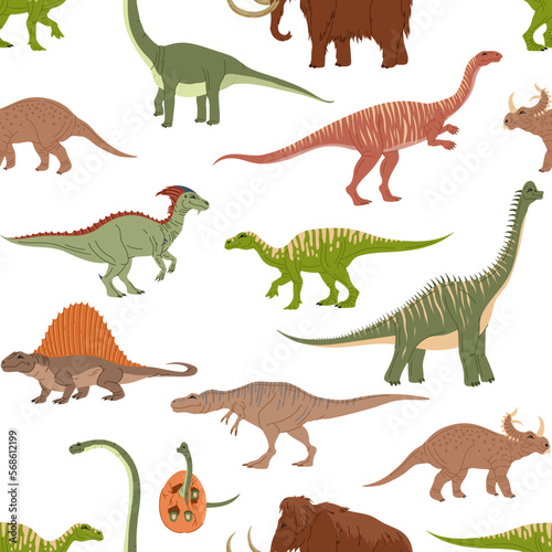 Cartoon dinosaur characters seamless pattern © Buch&Bee