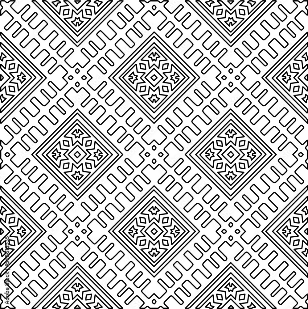 Stylish texture with figures from lines.
Abstract geometric black and white pattern for web page, textures, card, poster, fabric, textile. Monochrome graphic repeating design. 