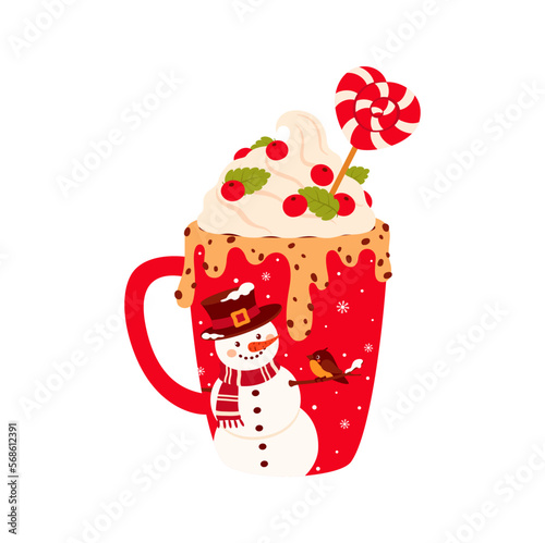 Cartoon eggnog drink Christmas cocktail in cup