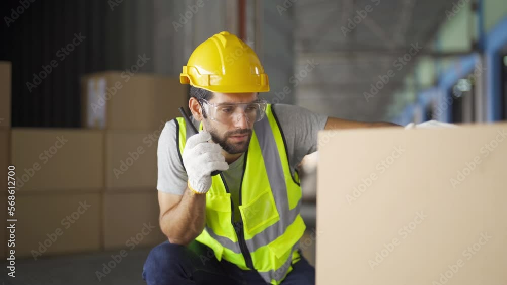 Portrait of middle east worker working in large warehouse store industry.Rack of stock storage. Interior of cargo in logistic concept. Depot. People lifestyle. Shipment service for container Portrait of middle east worker working in large warehouse store industry.Rack of stock storage. Interior of cargo in logistic concept. Depot. People lifestyle. Shipment service for container