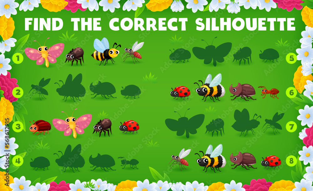 Find the correct silhouette of cartoon insects