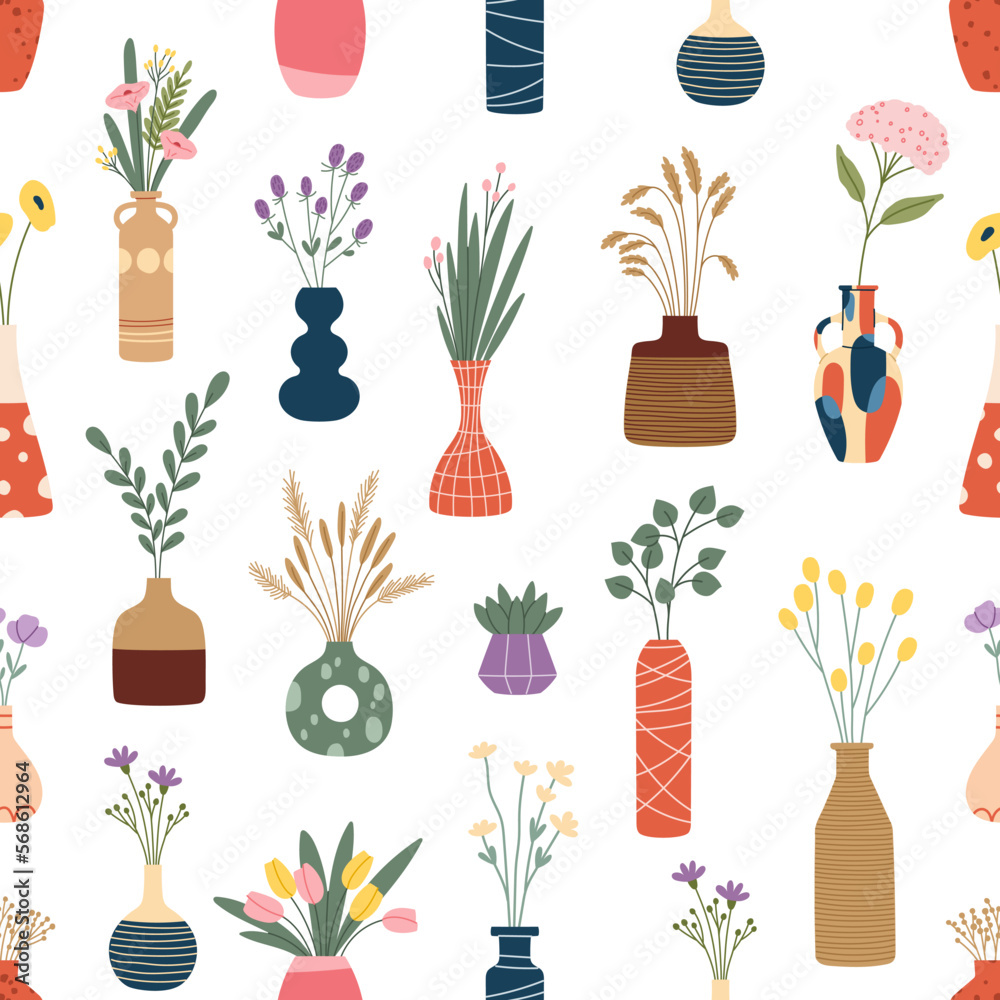 Interior flower vases vector seamless pattern Interior flower vases vector seamless pattern