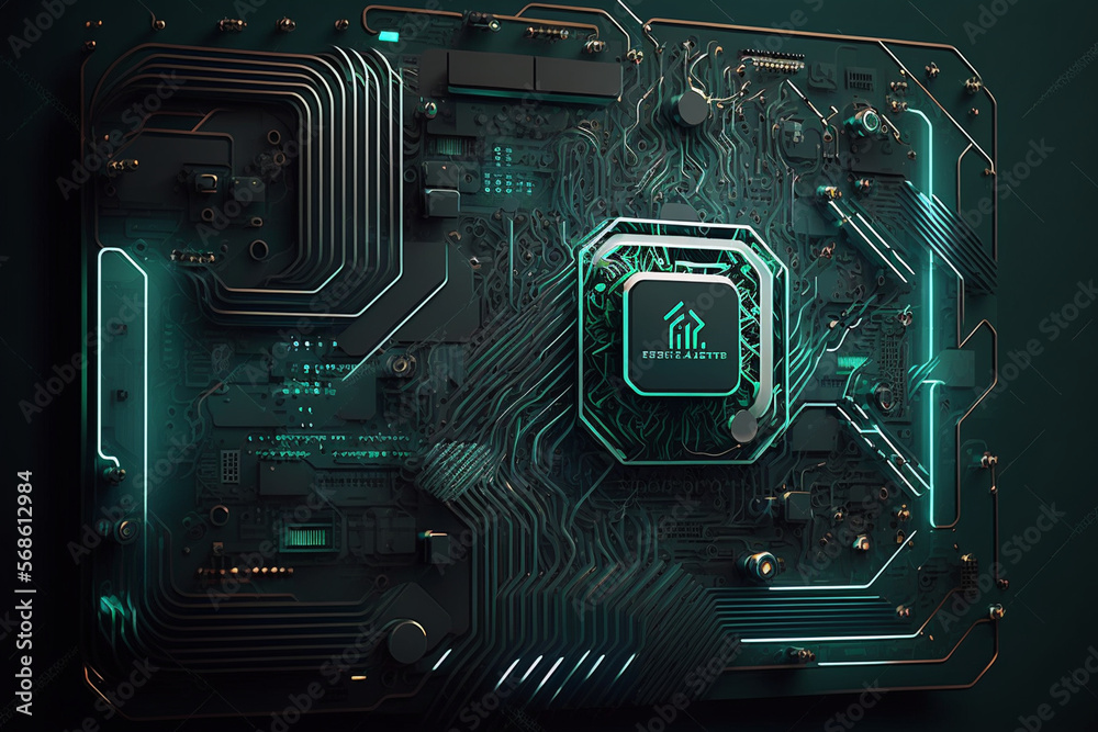 Fototapeta premium electronic circuit board with processor, Generative AI 