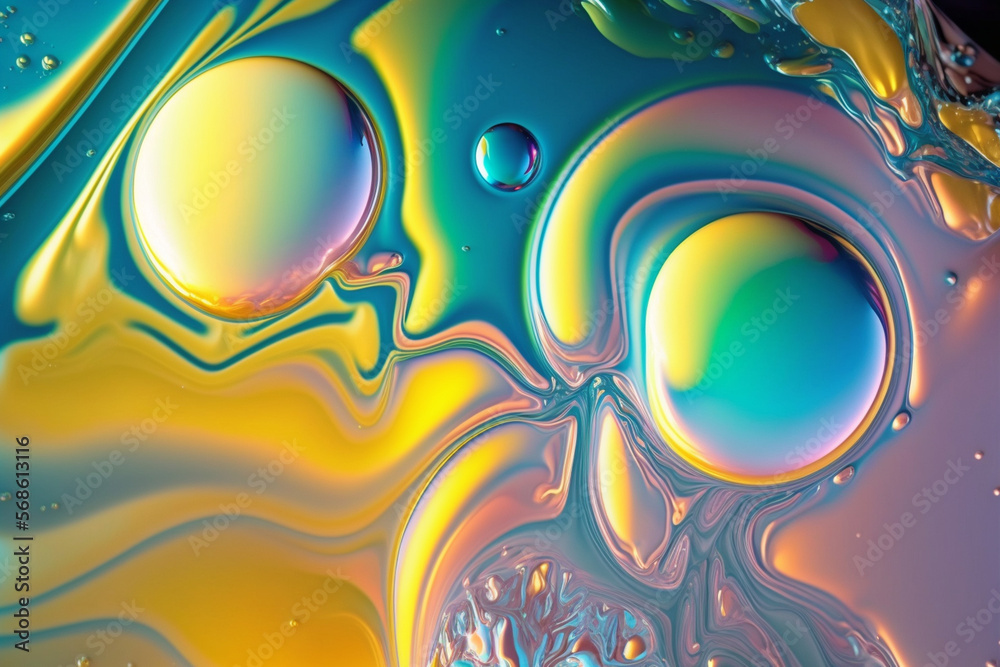 bubble abstract background texture of iridescent paints. Soap bubble, Generative AI
