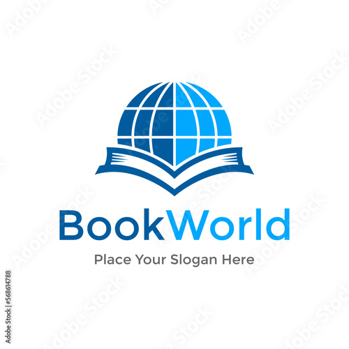 Book world vector logo template. This design use globe and read symbol.