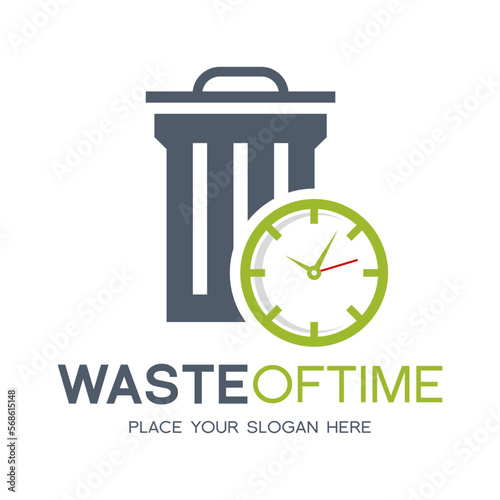 Waste of time vector logo template. This design use garbage and clock symbol.