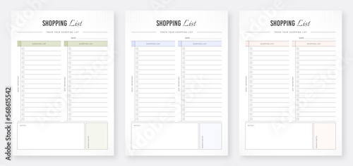 Shopping List Planner Template. Grocery Shopping List. Weekly Shopping List Design Template. Monthly Shopping List. Organizer & Schedule Planner. Vector Illustration. Set of planners. Eps10 vector. 